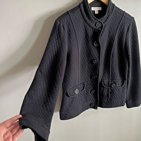 Coldwater Creek Black Quilted Jacket M Button Front Cotton Blend - Picture 3 of 5
